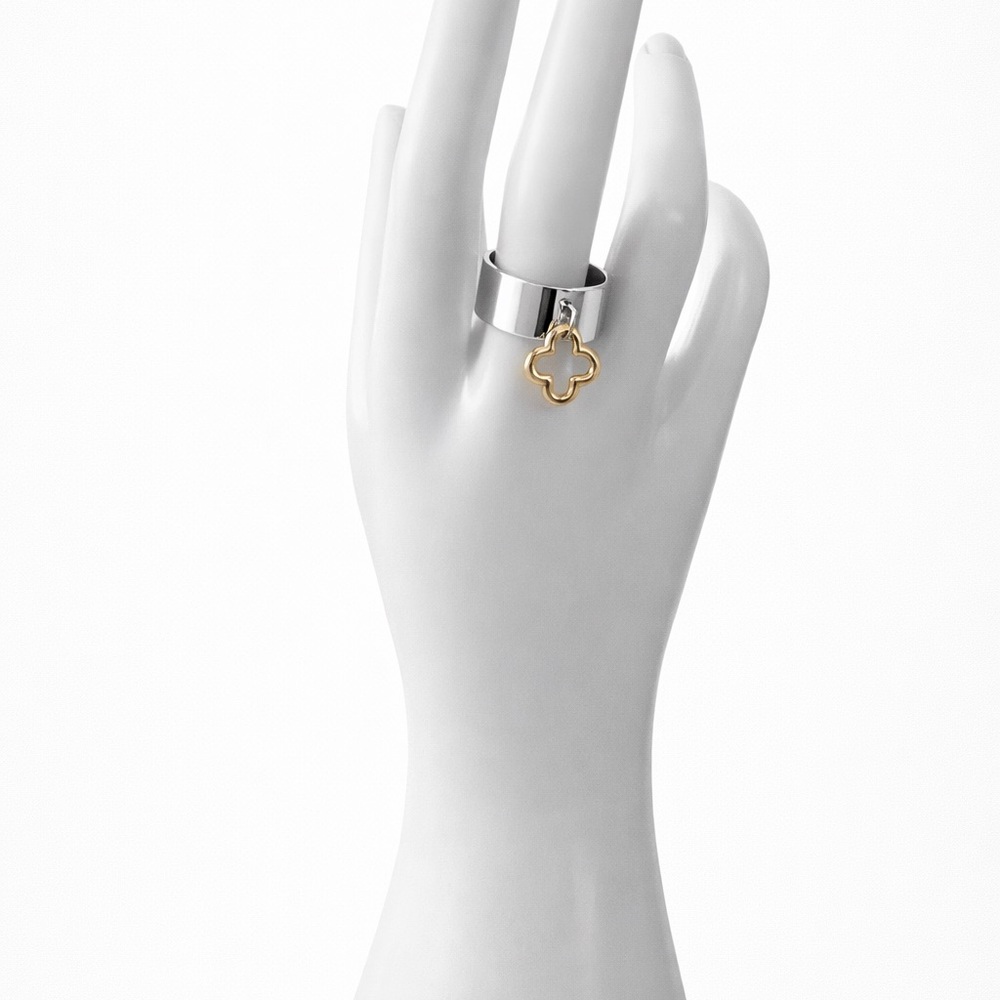 Stainless Steel Adjustable Ring with Dangling Charm | Two Tone